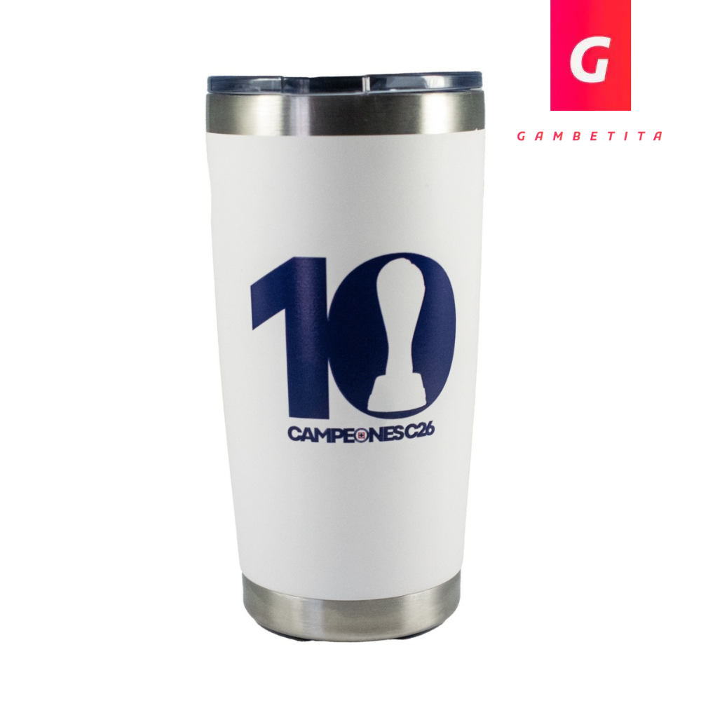 Termo Norday Cruz Azul Campeón 10 Modelo Tumbler 20 Oz Blanco