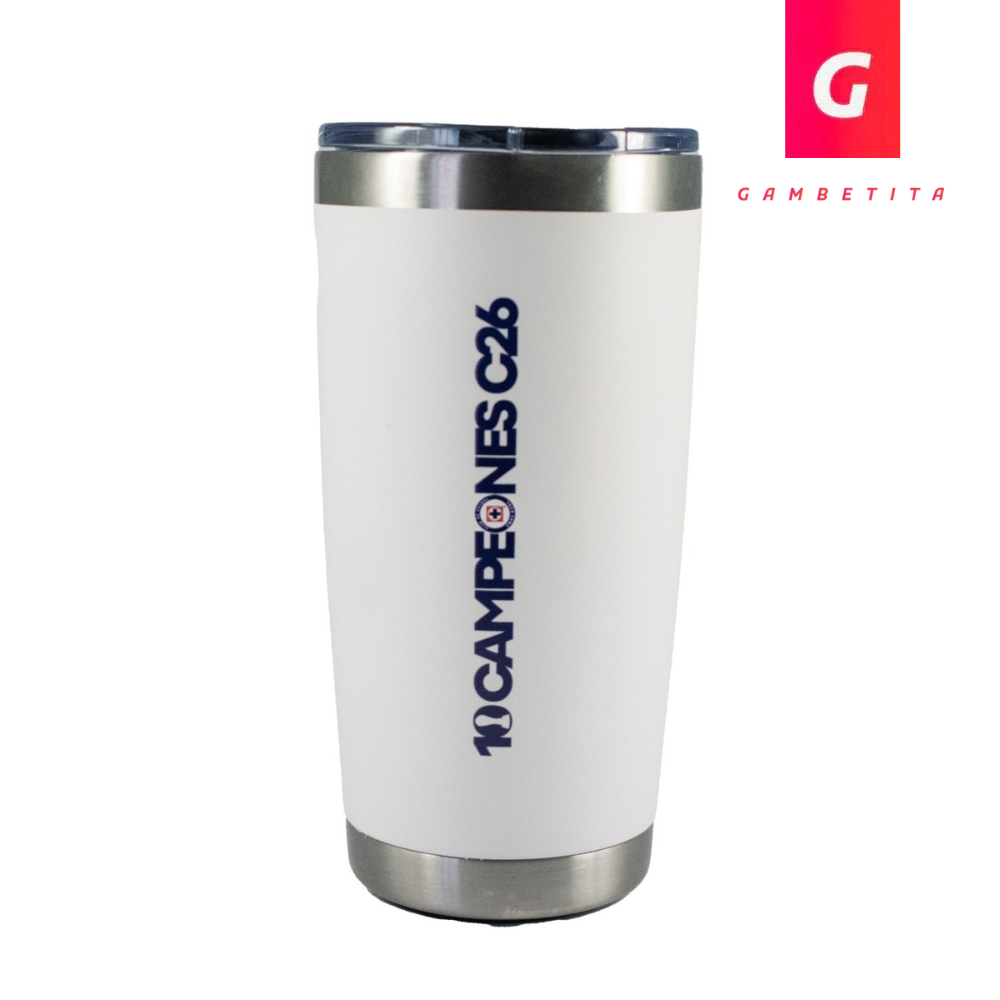 Termo Norday Cruz Azul Campeones C26 Modelo Tumbler 20 Oz Blanco