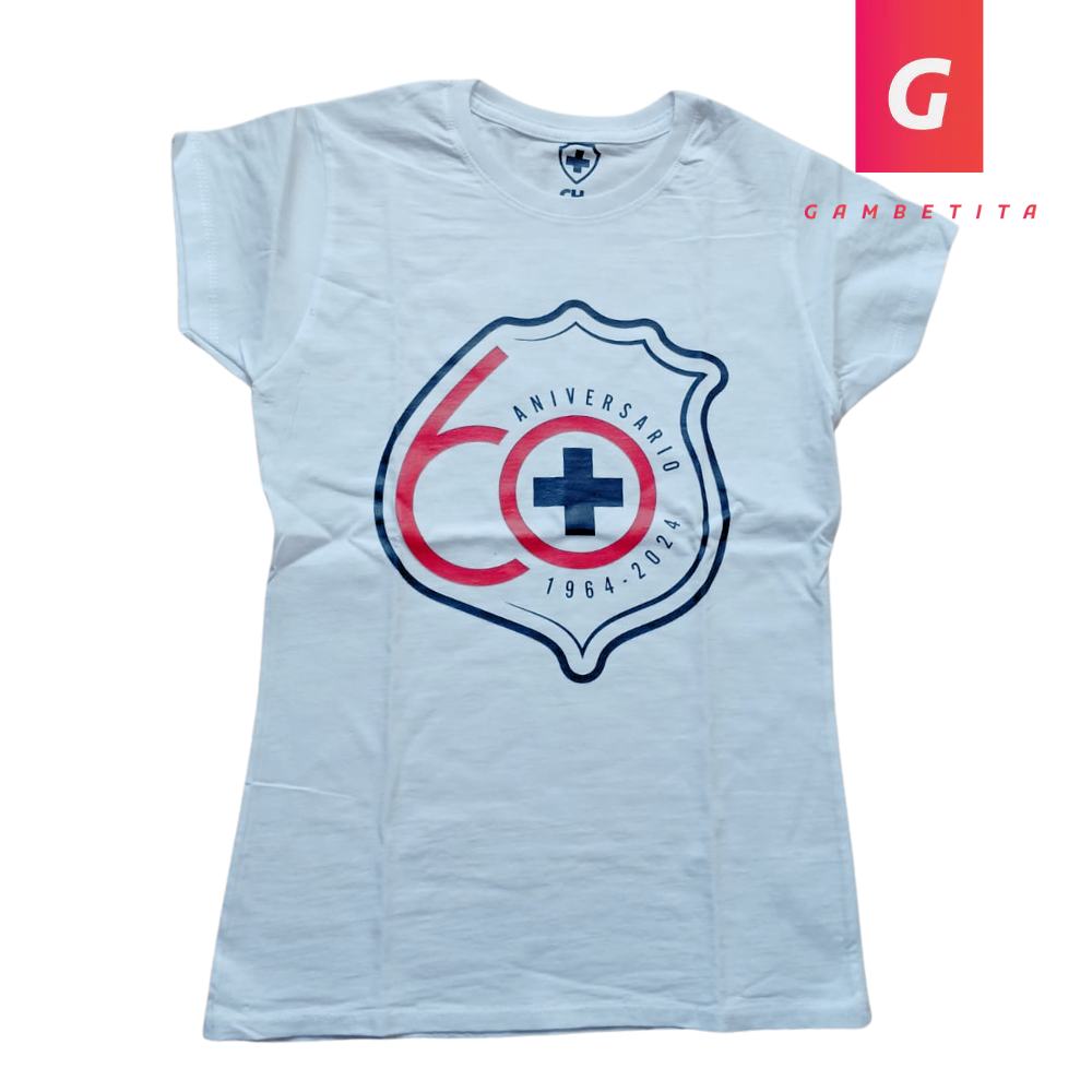 Playera Conmemorativa del 60 Aniversario de Cruz Azul para Mujer Color Blanca