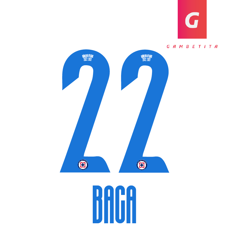 Tipografia de Cruz Azul para Jugador Color Azul Apertura 2022 Número 22 Nombre Baca