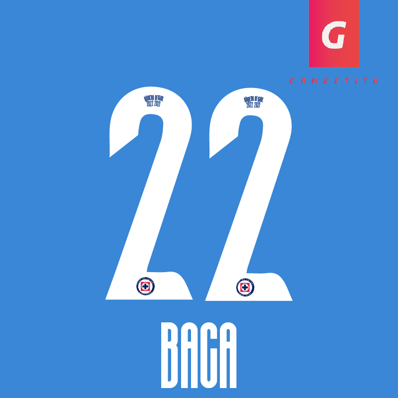 Tipografia de Cruz Azul para Jugador Color Blanca Apertura 2022 Número 22 Nombre Baca