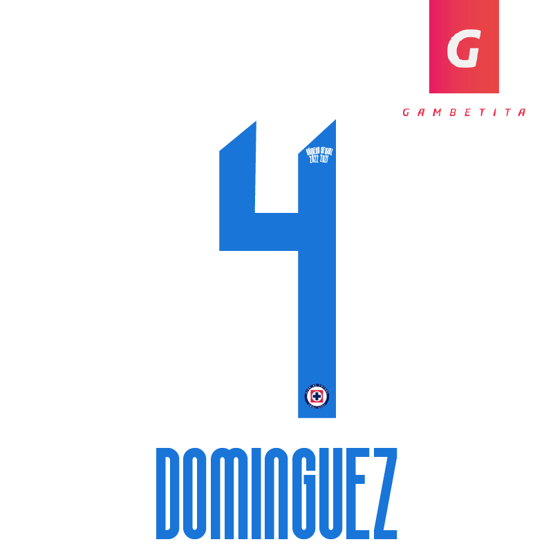 Tipografia de Cruz Azul para Jugador Color Azul Apertura 2022 Número 4 Nombre Domínguez