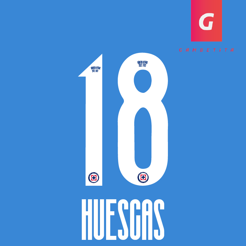 Tipografia de Cruz Azul para Jugador Color Blanca Apertura 2022 Número 18 Nombre Huescas