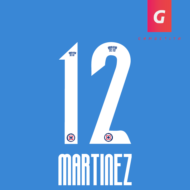 Tipografia de Cruz Azul para Jugador Color Blanca Apertura 2022 Número 12 Nombre Martínez