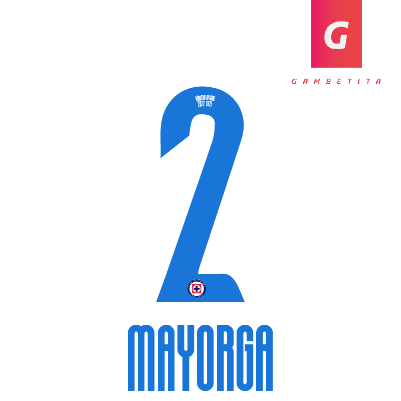 Tipografia de Cruz Azul para Jugador Color Azul Apertura 2022 Número 2 Nombre Mayorga