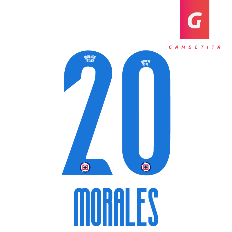 Tipografia de Cruz Azul para Jugador Color Azul Apertura 2022 Número 20 Nombre Morales