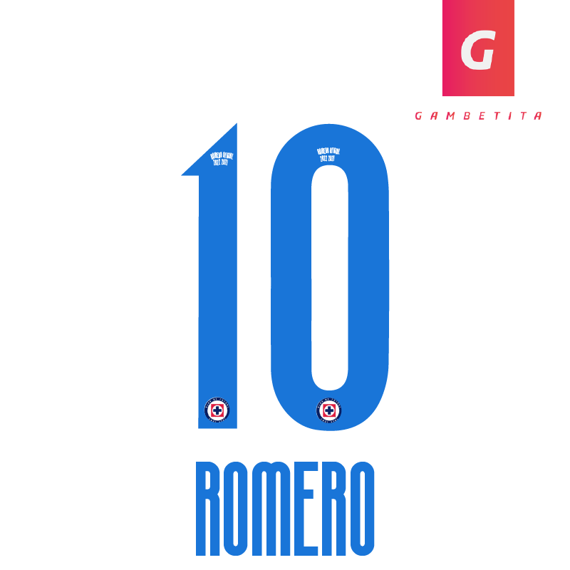 Tipografia de Cruz Azul para Jugador Color Azul Apertura 2022 Número 10 Nombre Romero