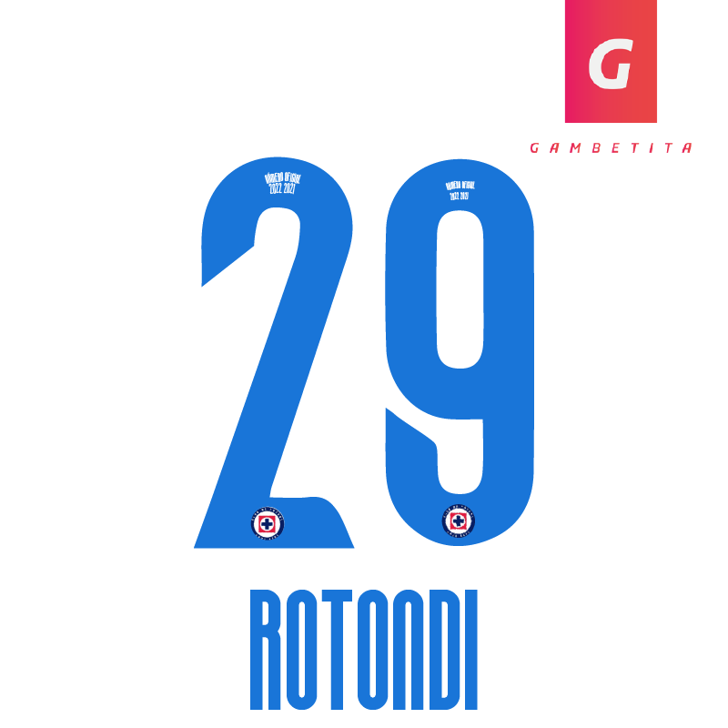 Tipografia de Cruz Azul para Jugador Color Azul Apertura 2022 Número 29 Nombre Rotondi