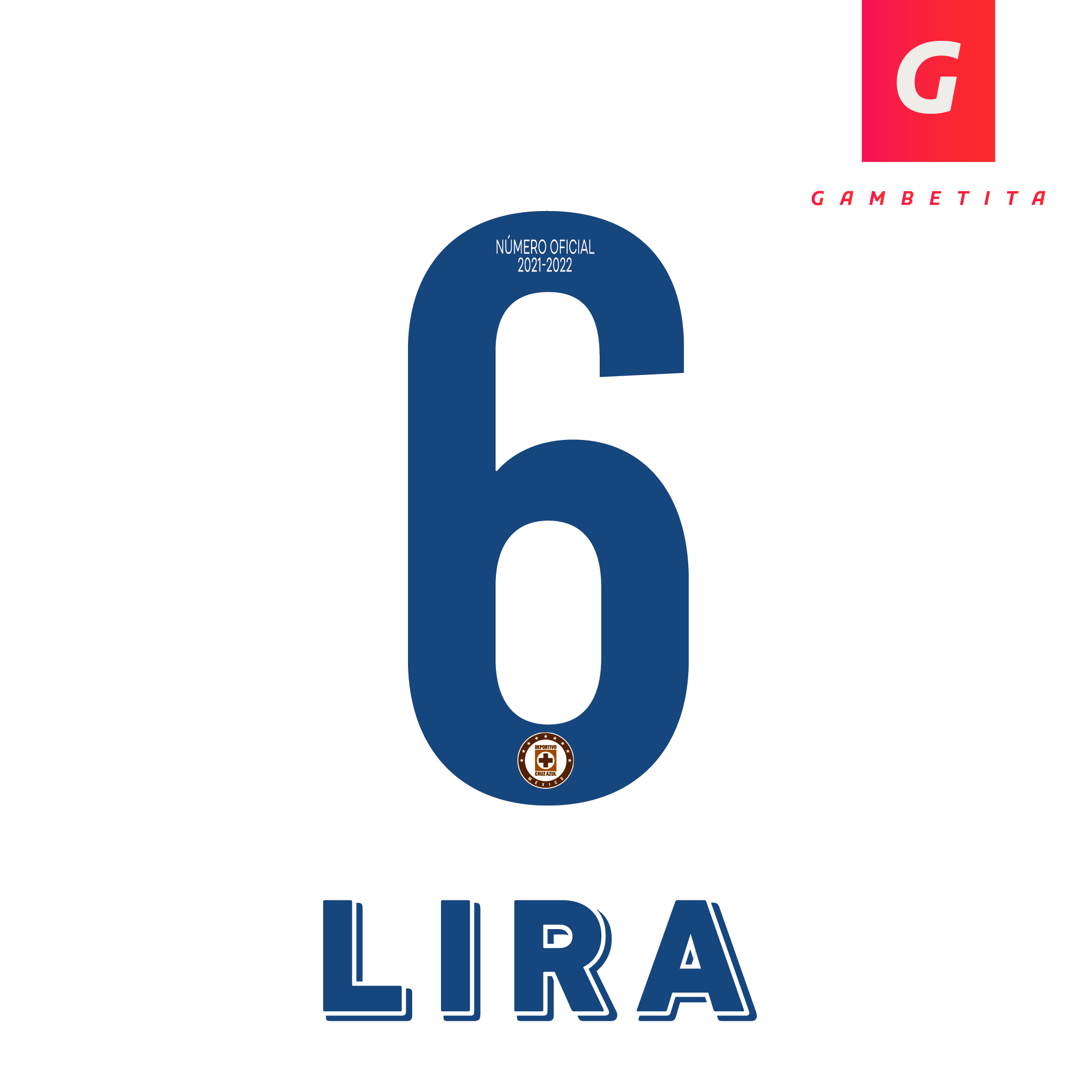 Tipografia de Cruz Azul para Jugador Color Azul Clausura 2022 Número 6 Nombre Lira