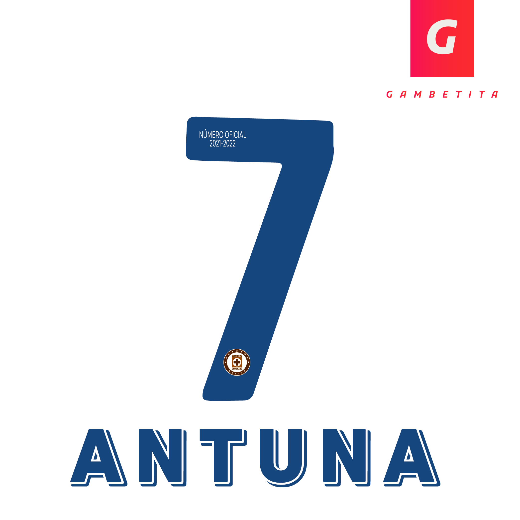 Tipografia de Cruz Azul para Jugador Color Azul Clausura 2022 Número 7 Nombre antuna