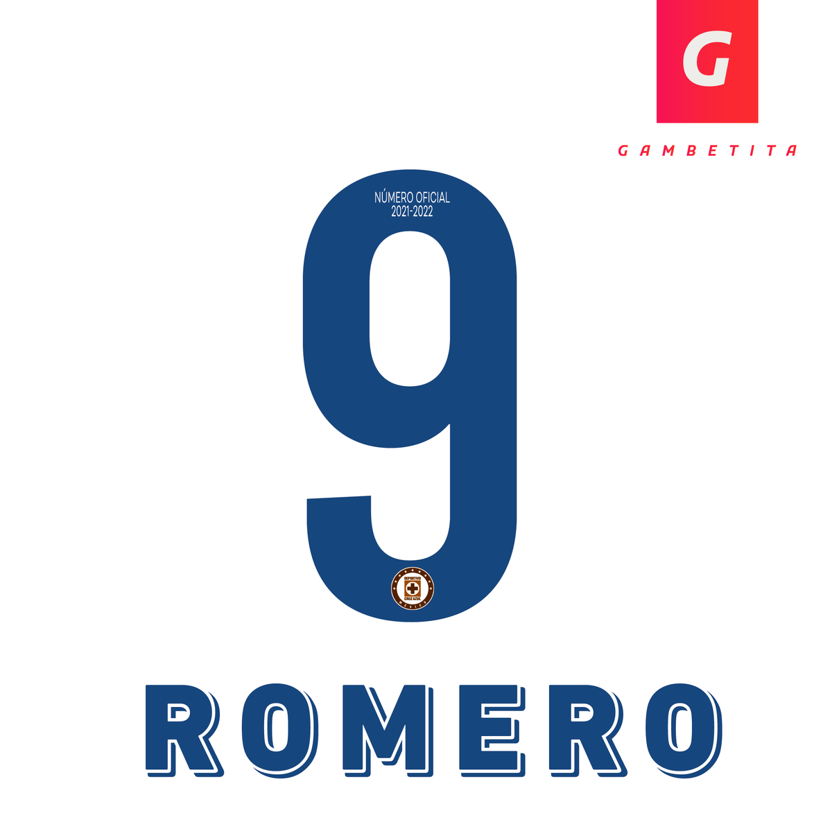 Tipografia de Cruz Azul para Jugador Color Azul Clausura 2022 Número 9 Nombre Romero