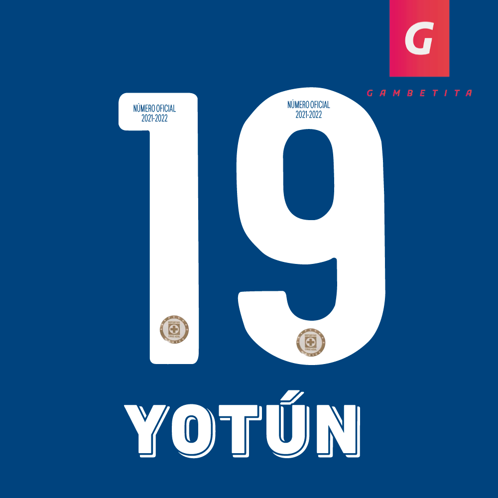 Tipografia de Cruz Azul para Jugador Color Blanca Clausura 2022 Número 19 Nombre Yotún